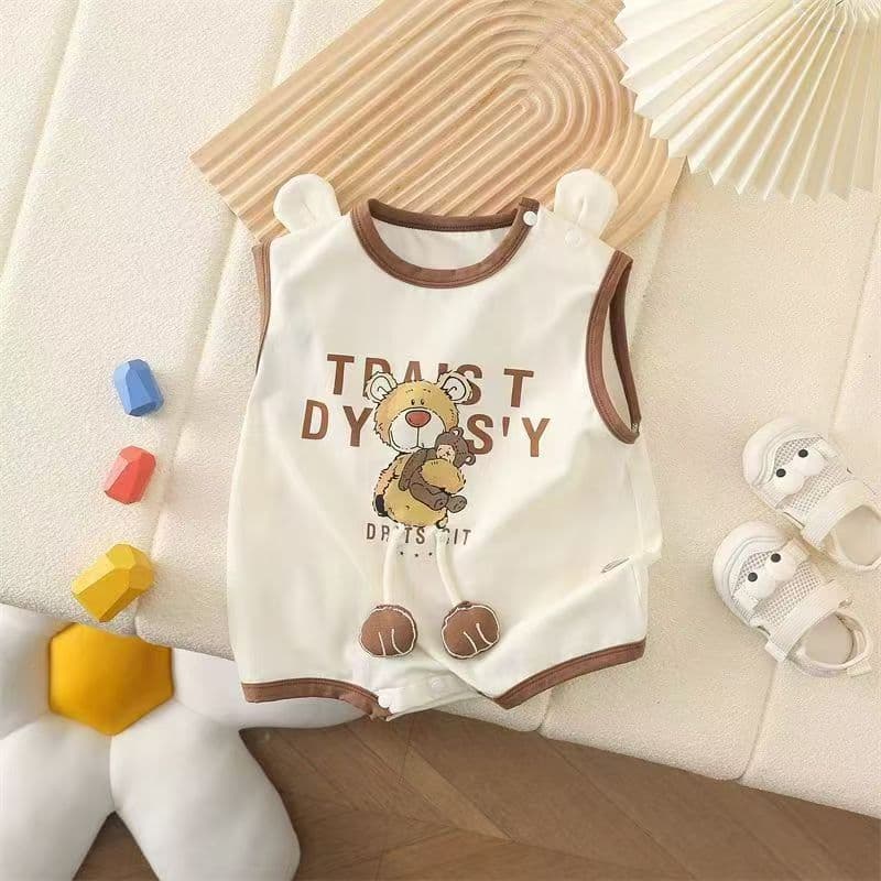 Summer New Onesie Cartoon Bear Romper Boys Girls Cute Outing Thin Baby Boy Clothes Class A