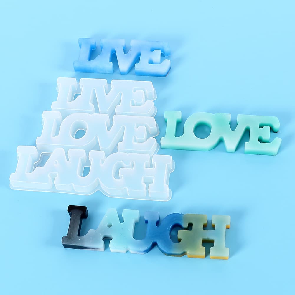 Crystal epoxy white letters live love laugh word combination home decoration ornament silicone mold