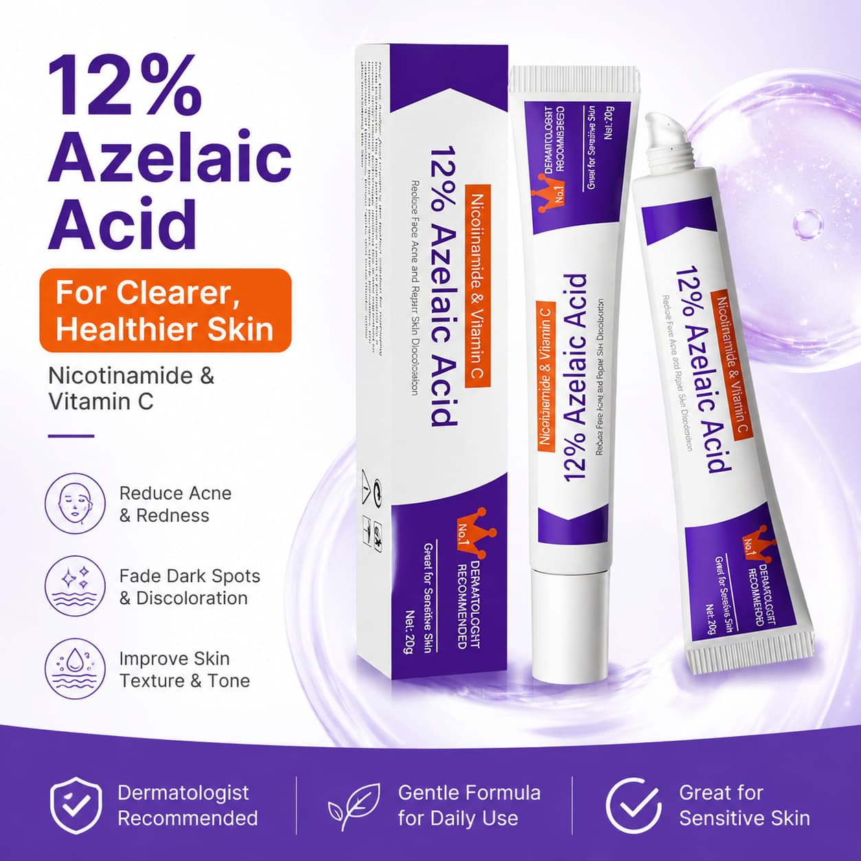 Azelaic Acid12%15% Azelaic Acid Essence Niacinamide Ointment Soothes Skin Gel Reduces Pimples and Pimples