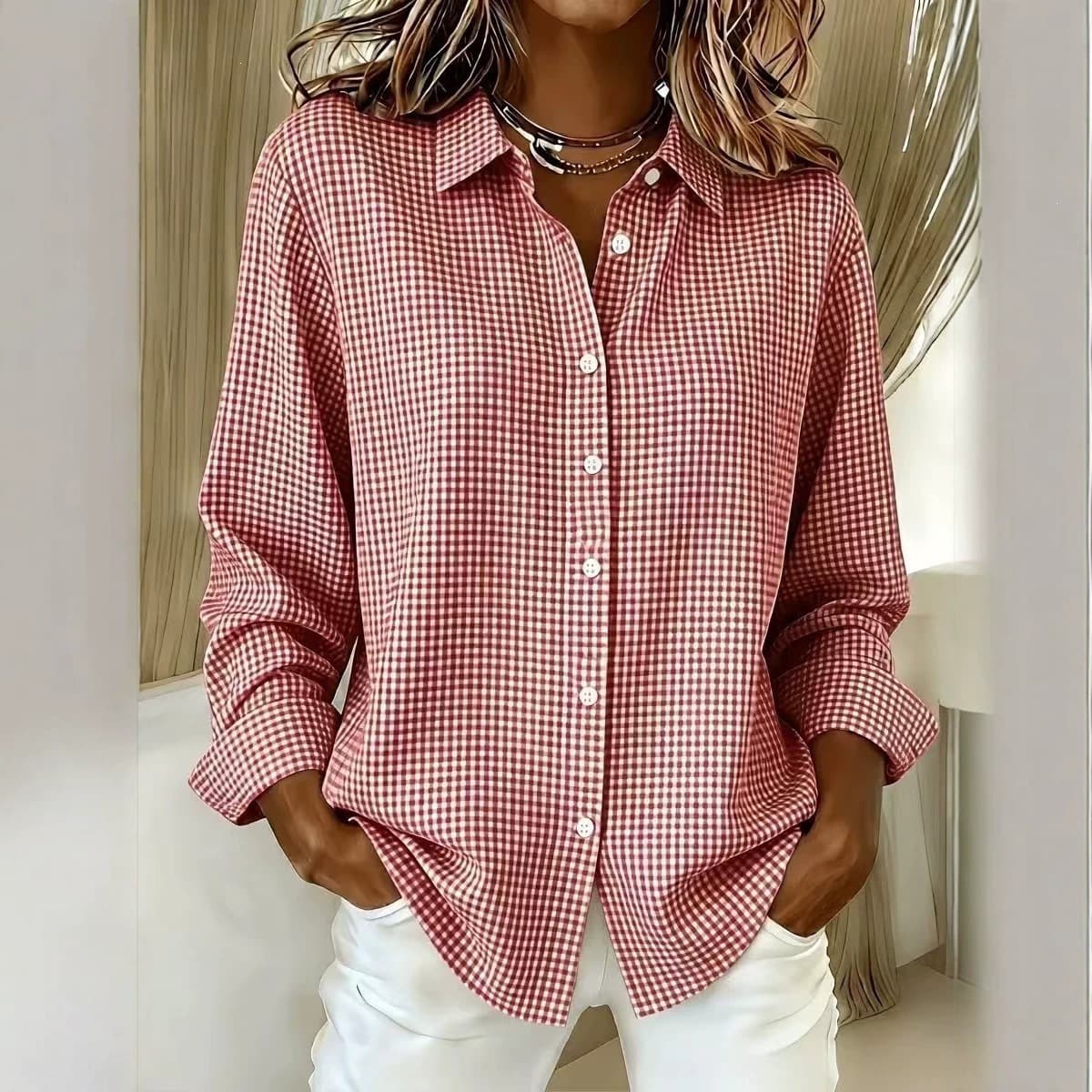 Cross-Border European and American 2026 Women's New Versatile Turn-Down Collar Long Sleeve Plaid Shirt, European and American Four Seasons Trendy Fashion Women's