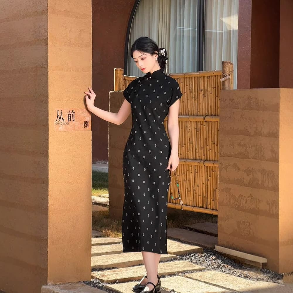 Daily New Chinese-style Vintage Qipao Dress for Women 2025 Summer Elegant Retro Black Dress
