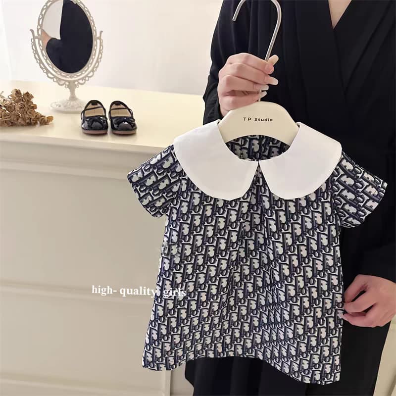 Pink House Haute Couture Series Girls 2024 Summer New Baby Big Brand Feel Doll Collar Jacquard Lapel Dress