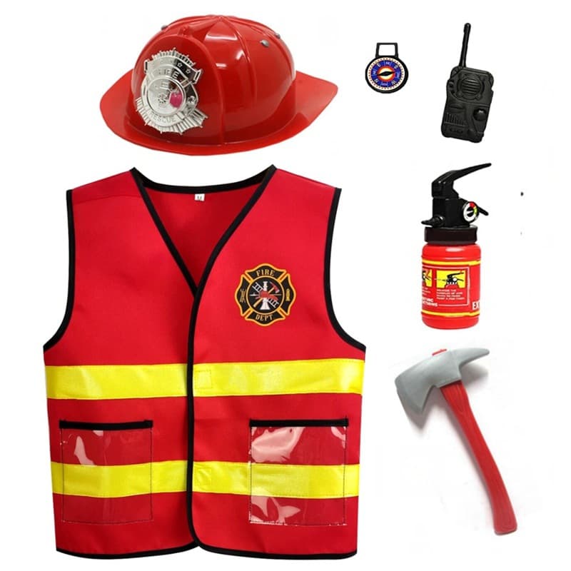 Kids Firefighter Vest 6-Piece Set Fire Hero Costume Halloween Costume Fire Toy