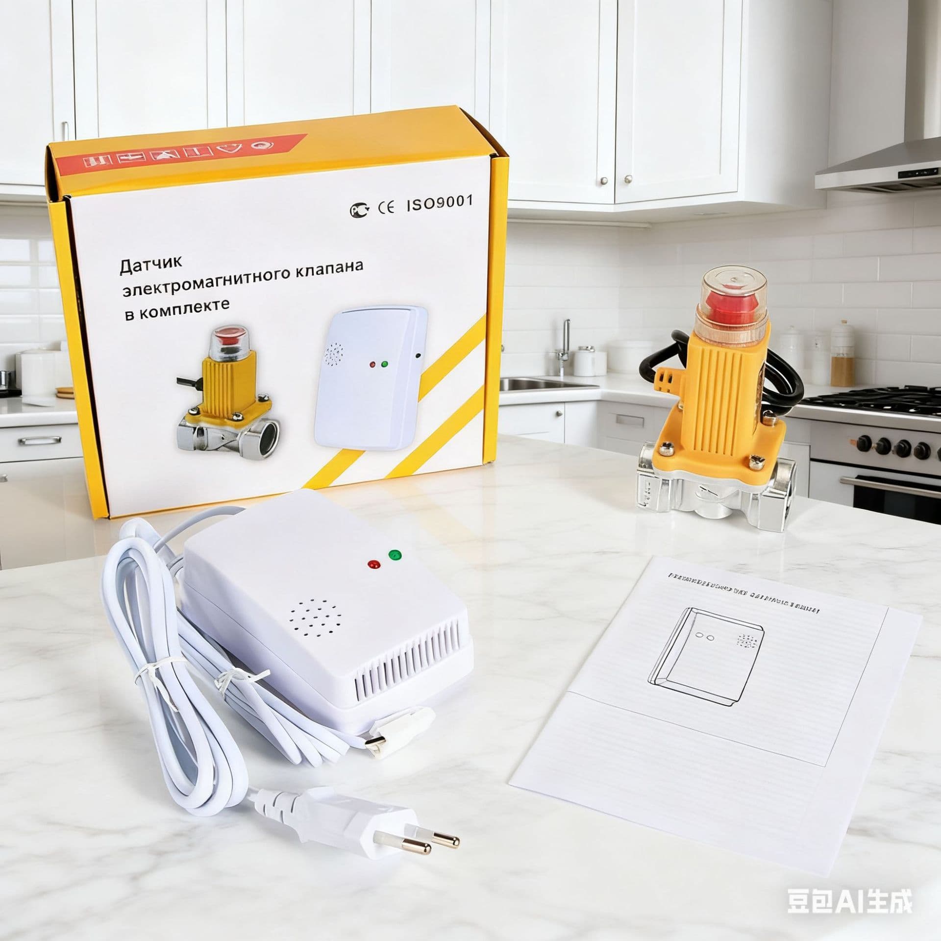 Wall-mounted standalone gas leak alarm with shut-off device for kitchen LPG gas leakage alert valve