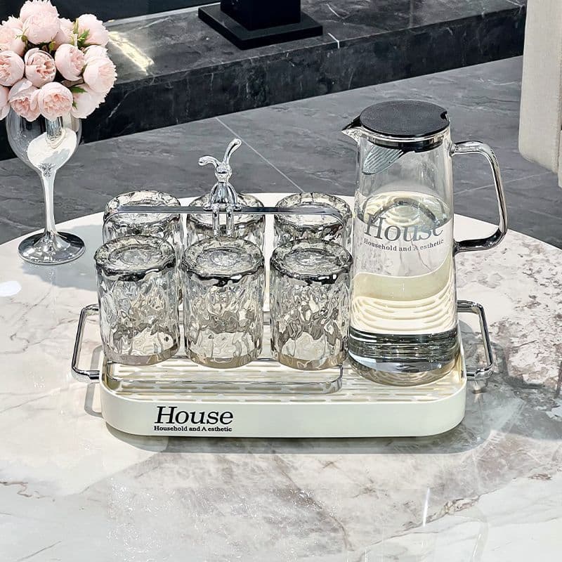 Luxury Carafe Home Water Set, High Borosilicate Glass Heat-Resistant Large Capacity Pitcher and Cups