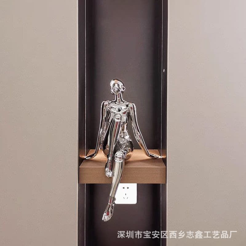 Modern Light Luxury Electroplated Sorayama Goddess Figurine Living Room Entryway Showroom Home Decor Art Sculpture
