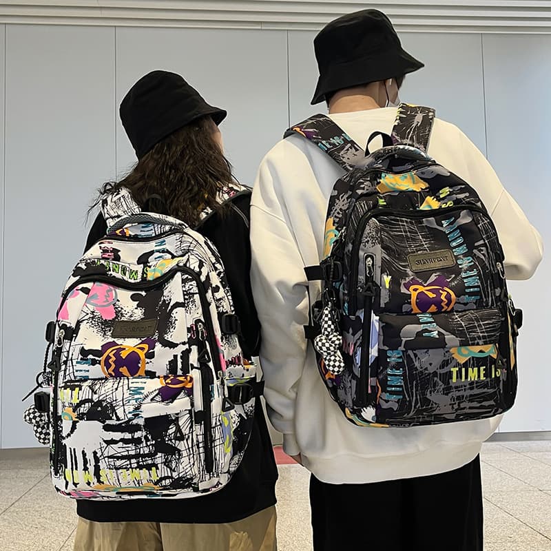 Personalized Graffiti Japanese Street Style Backpack for High School and Middle School Students, Casual Daypack for College Men and Women