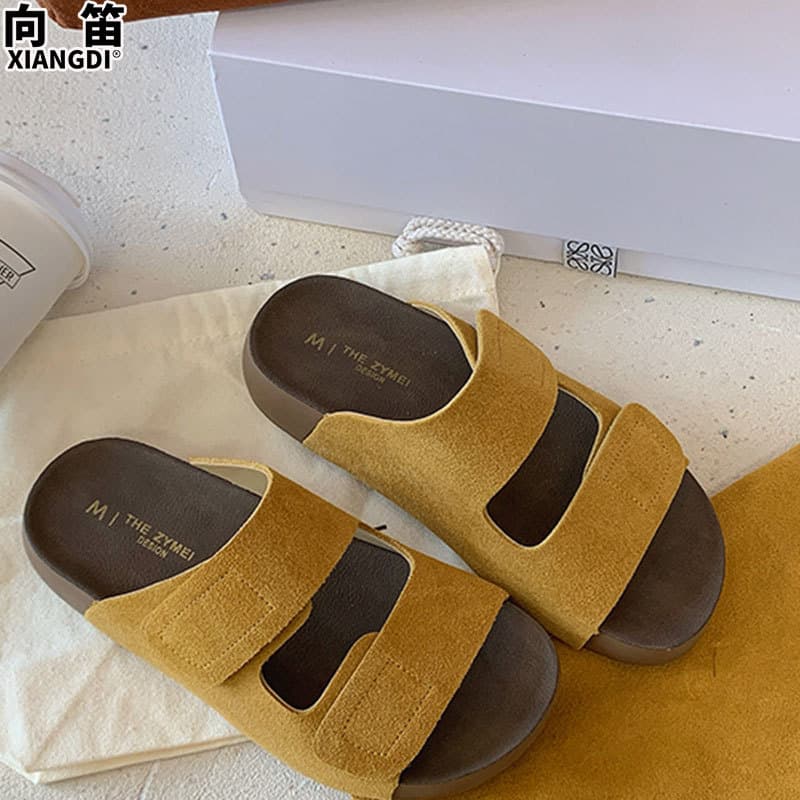 Top Layer Soft Cowhide Thick Sole Birkenstock Sandals for Women, Wearable Outdoors, Summer New Arrival, Non-Slip Open-Toe Beach Flip Flops