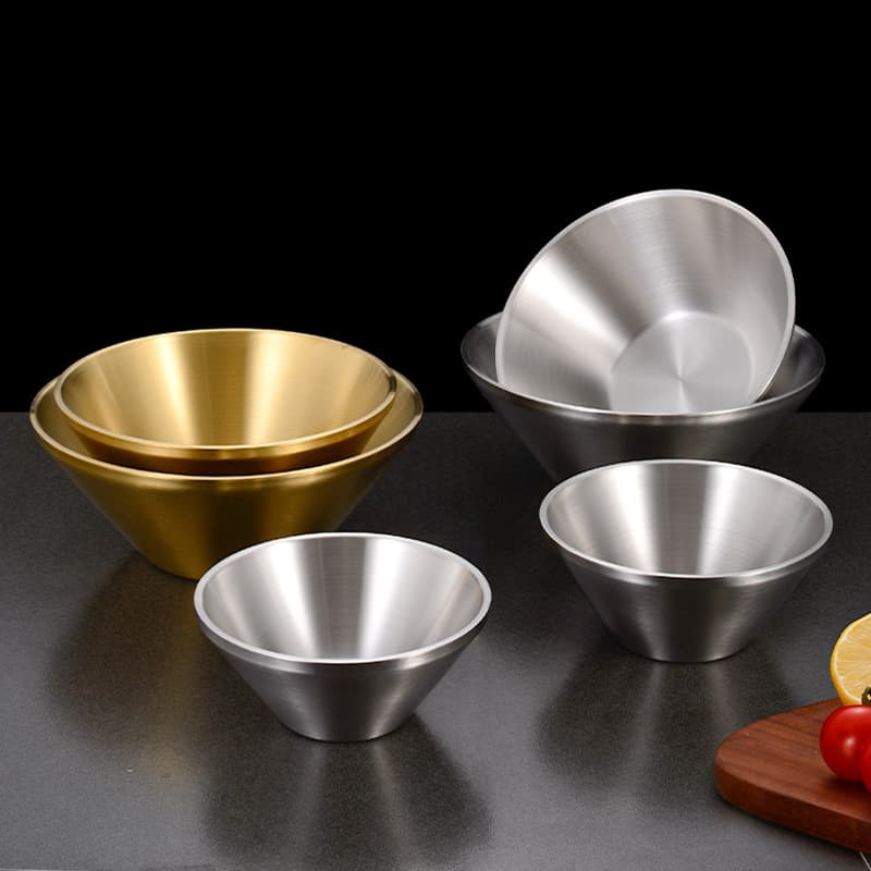 304 Korean double-layer smoothie bowl, stainless steel V-shaped bowl, household instant noodle bowl, soup bowl, commercial dessert bowl, bamboo hat bowl
