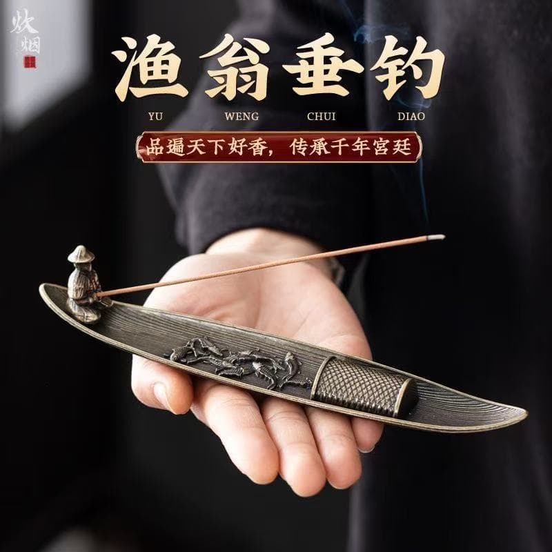 Alloy Fisherman Zen Incense Holder, Creative Indoor Decor for Home Meditation