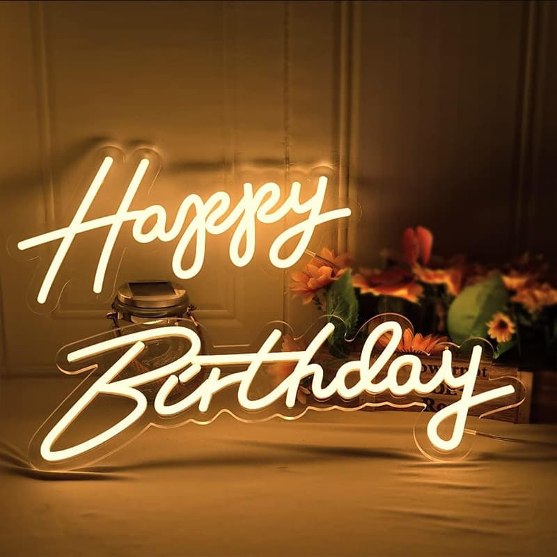 Color-changing RGB Happy Birthday Neon Light, Warm Color Party 5V USB Decorative Light