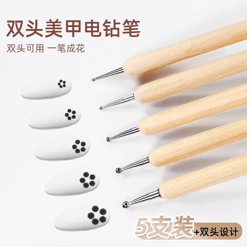 Nail Art Dual-Head Dotting and Bead Pick-Up Pen, 2-in-1 Wax Pen for Rhinestone Setting, Diamond Removal and Suction Tool, 5-Pack