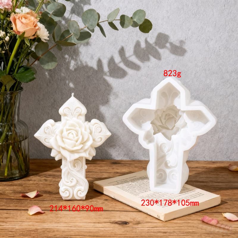 Halloween Cross Candle Silicone Mold DIY Rose Cross Soap Fondant Plaster Mold