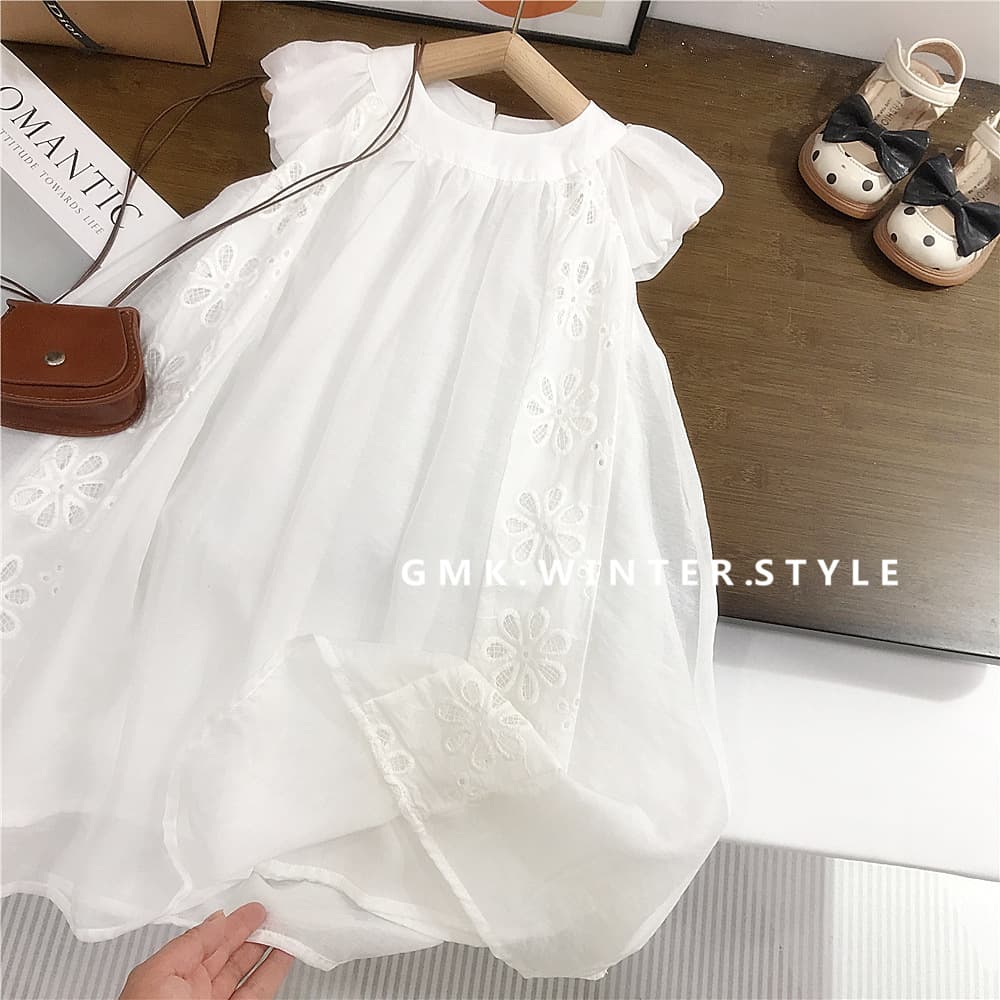 Girls Summer Dress, Korean Style, Flutter Sleeves, White Dress, Light Luxury Princess Dress for Kids