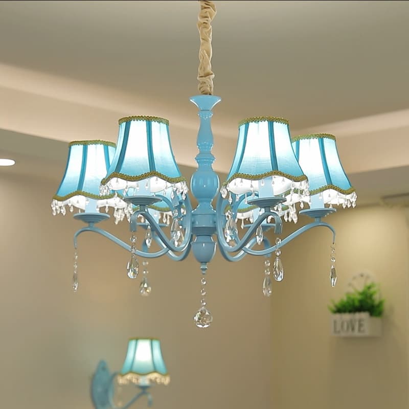 European-style wrought iron crystal chandelier, warm children's room bedroom light, blue princess girl room light, living room study light