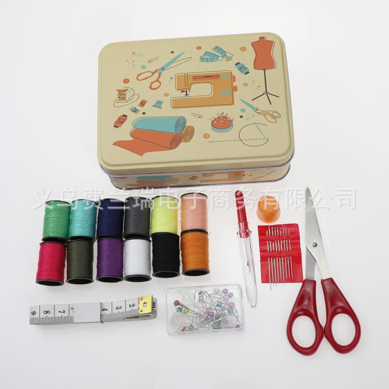 Cross-border wholesale household sewing tools gift box tailor storage iron box color printing DIY sewing needle thread set