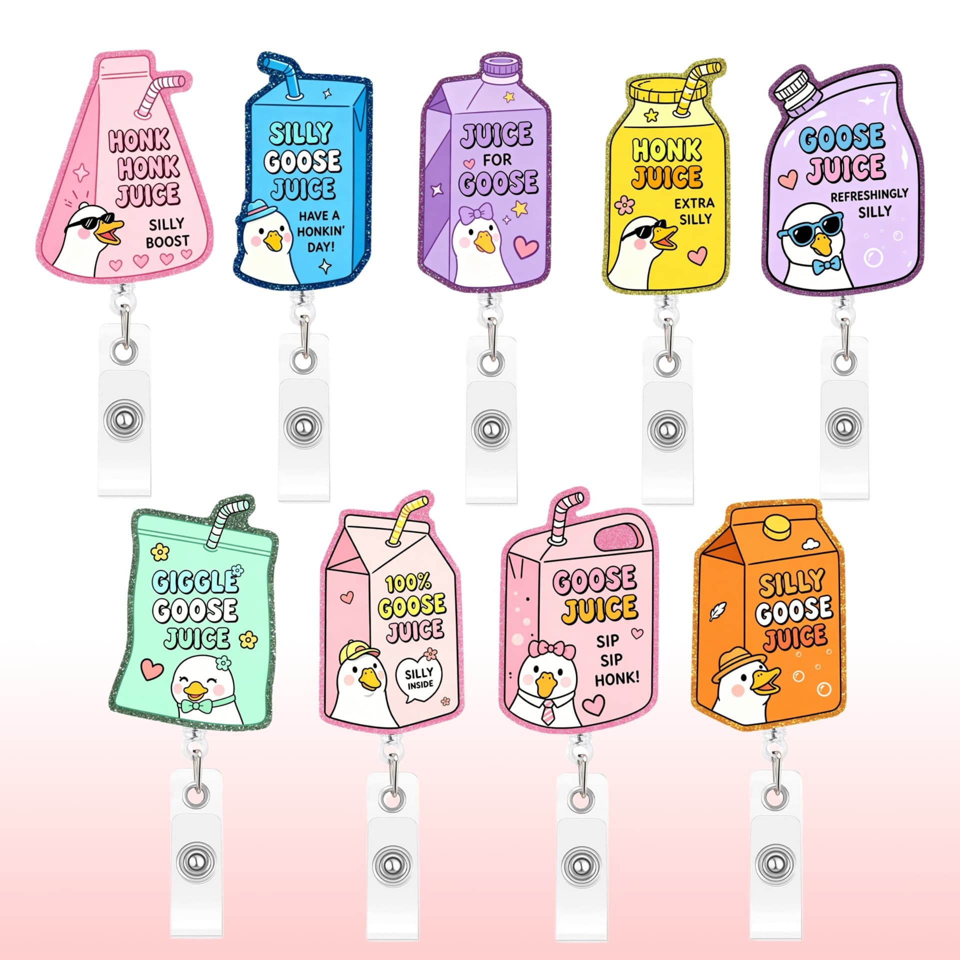 Creative silly goose juice bottle glitter easy-pull buckle interesting goose funny decorative pendant telescopic name tag clip buckle