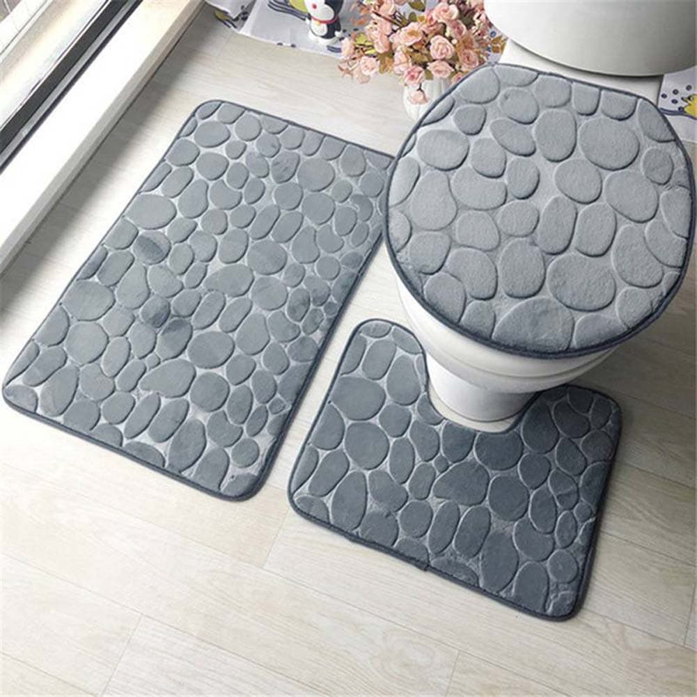 Bathroom Mat Set of 3 Pebble Coral Fleece Mat Easy to Clean Bathroom Water Absorbent Non-Slip Mat Cross-Border Supply