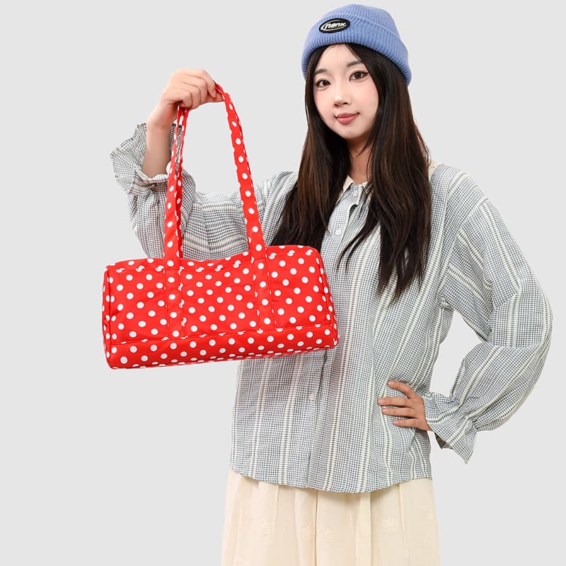Cross-Border 2026 Summer New Fashion Korean-Style Black and White Polka Dot Large-Capacity Shoulder Bag Casual Bag