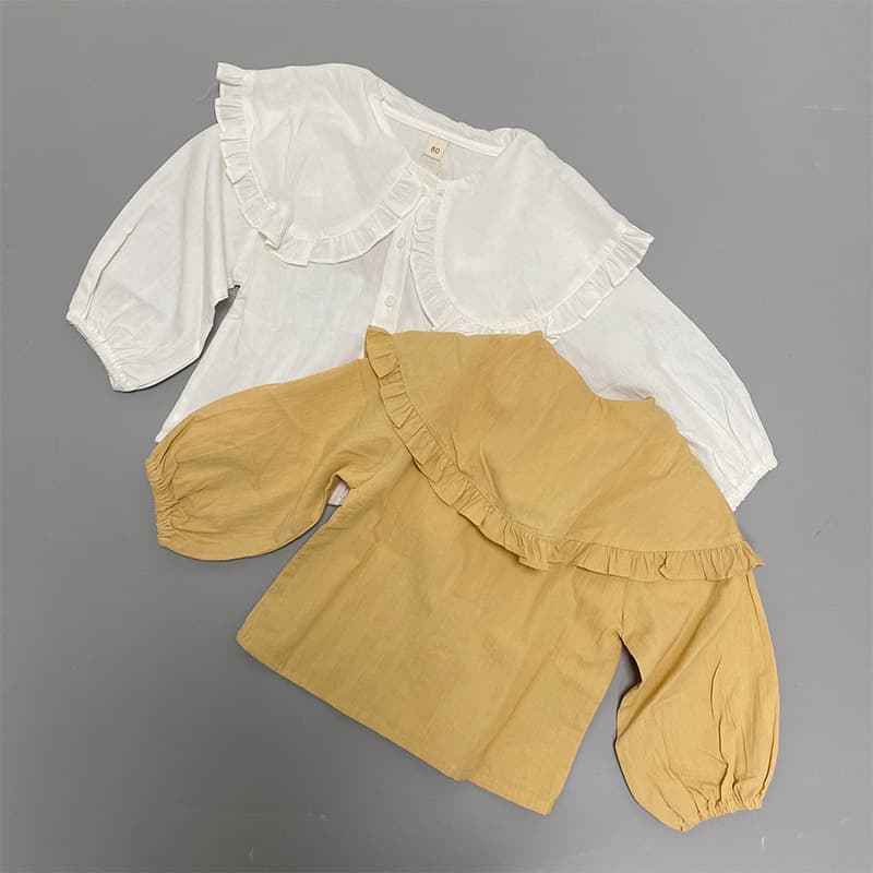 Senmilan 2025 Spring New Girls Doll Shirt Pure Color White Blouse Baby Stylish Versatile Top Trendy