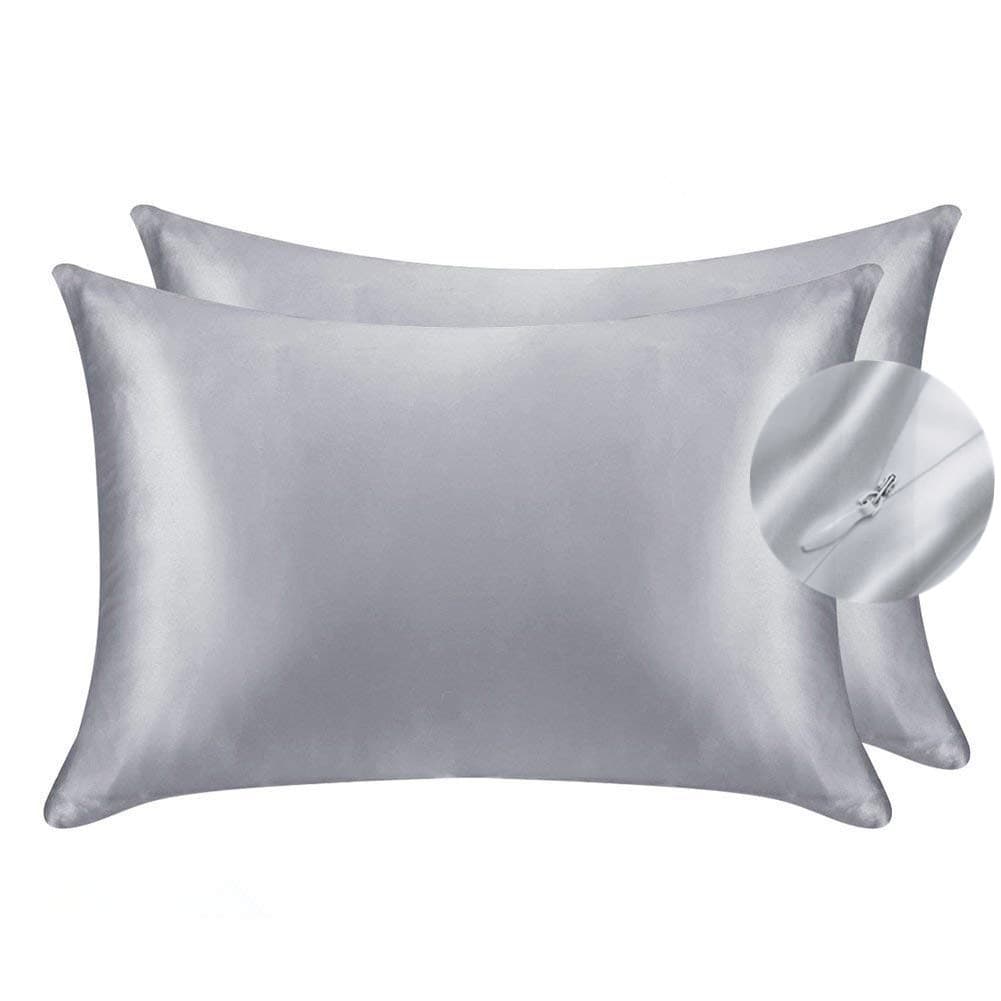 Cross-border Export Amazon Solid Color Faux Silk Pillowcases, Pillowcase Satin Zipper Wholesale