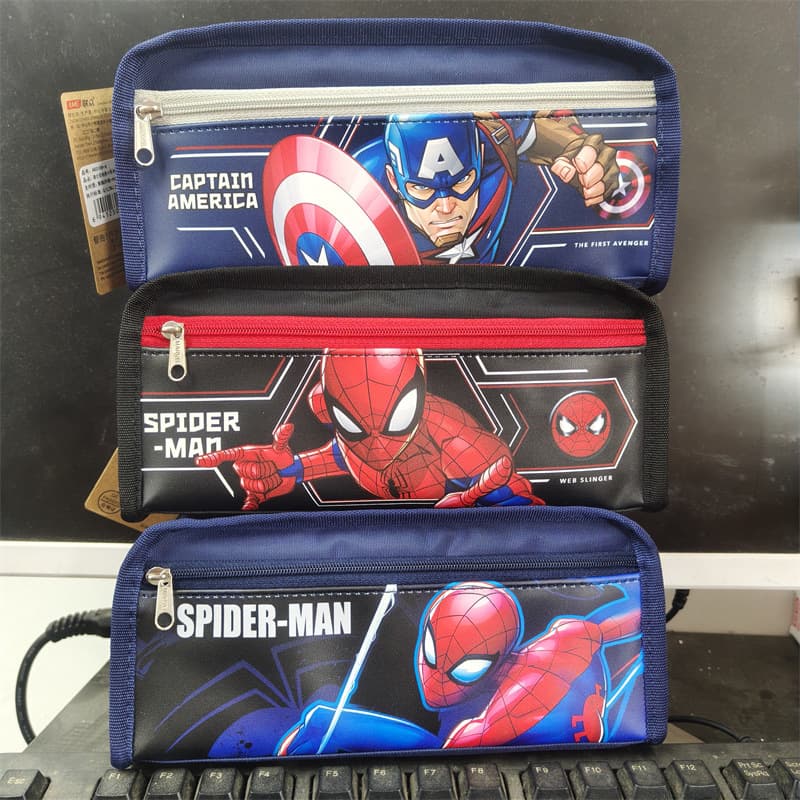 Officially Licensed Marvel Spider-Man Double-Layer Pencil Case, Captain America Large Capacity Pencil Bag, Boys' Stationery Bag Gift