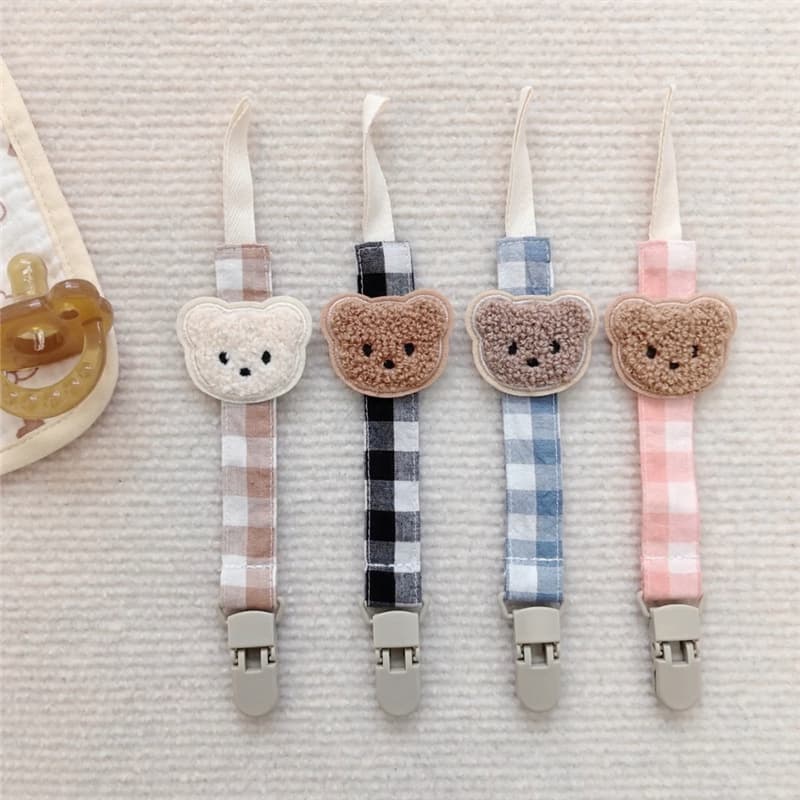 Cross-border Ins Bear Plaid Baby Pacifier Chain Plastic Pacifier Clip Anti-Drop Chain Baby Toy Anti-Lost Strap