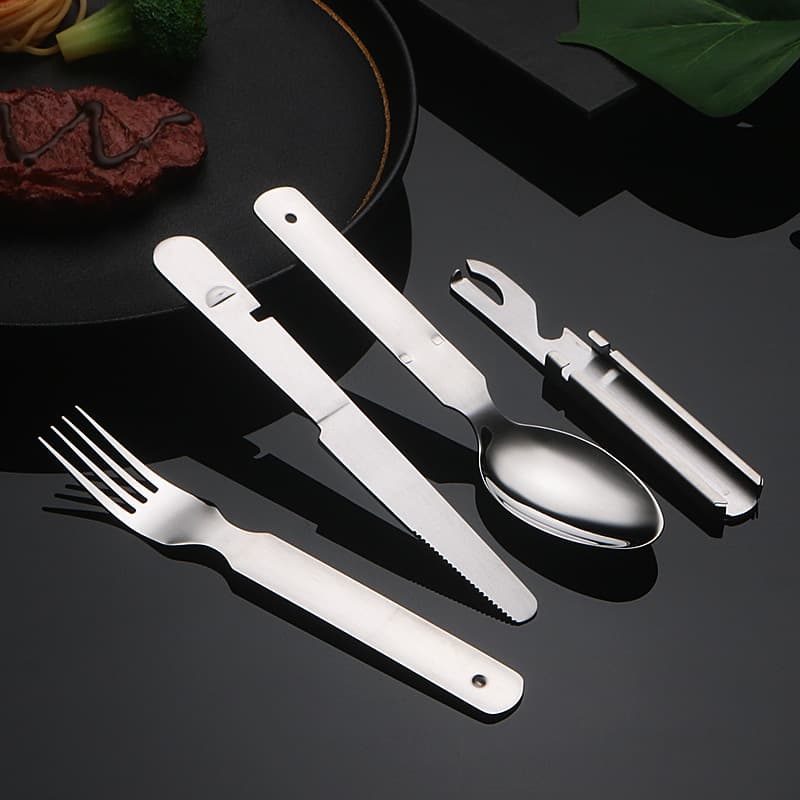 304 New Beer Opener Knife and Fork Set Hotel Western Cutlery Knife Fork Spoon with Laser Logo Wholesale
