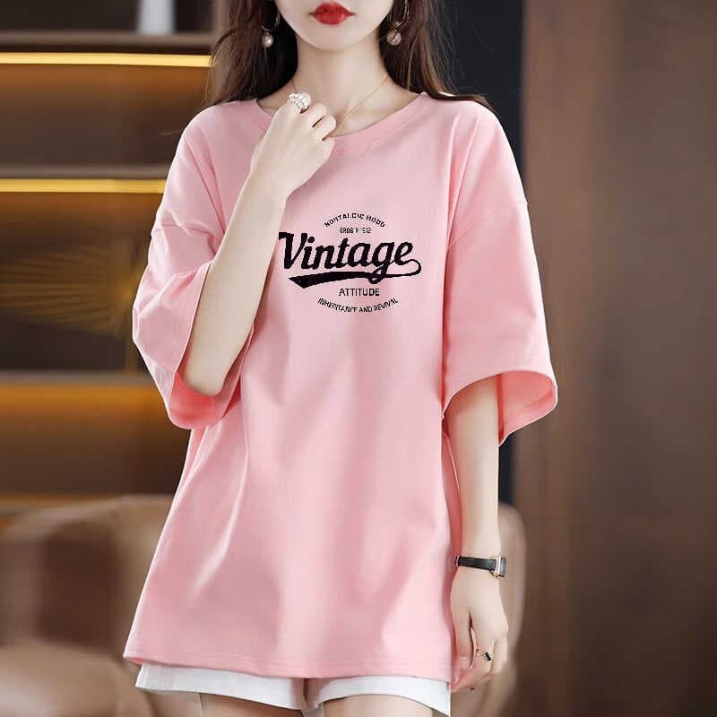 Clearance Sale Foreign Trade Overstock Short Sleeve Loose Fit Slimming Tummy Tee Women's American Retro Plus Size Half Sleeve Top