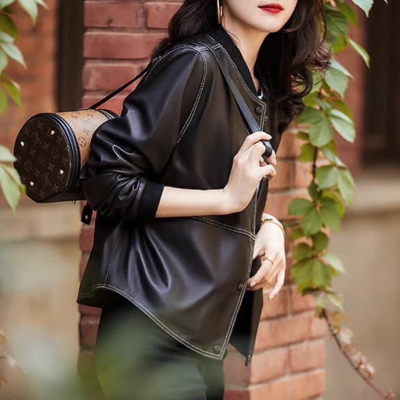 Women's Short PU Leather Jacket 2024 Autumn New Arrival Plus Size Loose Slimming All-Match Baseball Style Trendy
