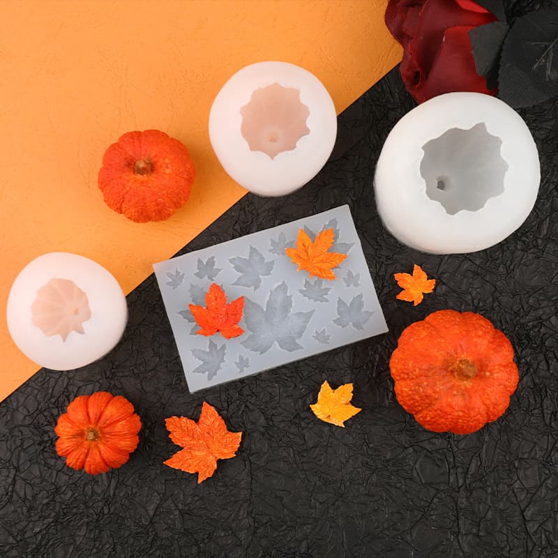 Autumn Theme Pumpkin Maple Leaf Silicone Mold Set 3D Pumpkin Maple Leaf Chocolate Cake Decoration Mold