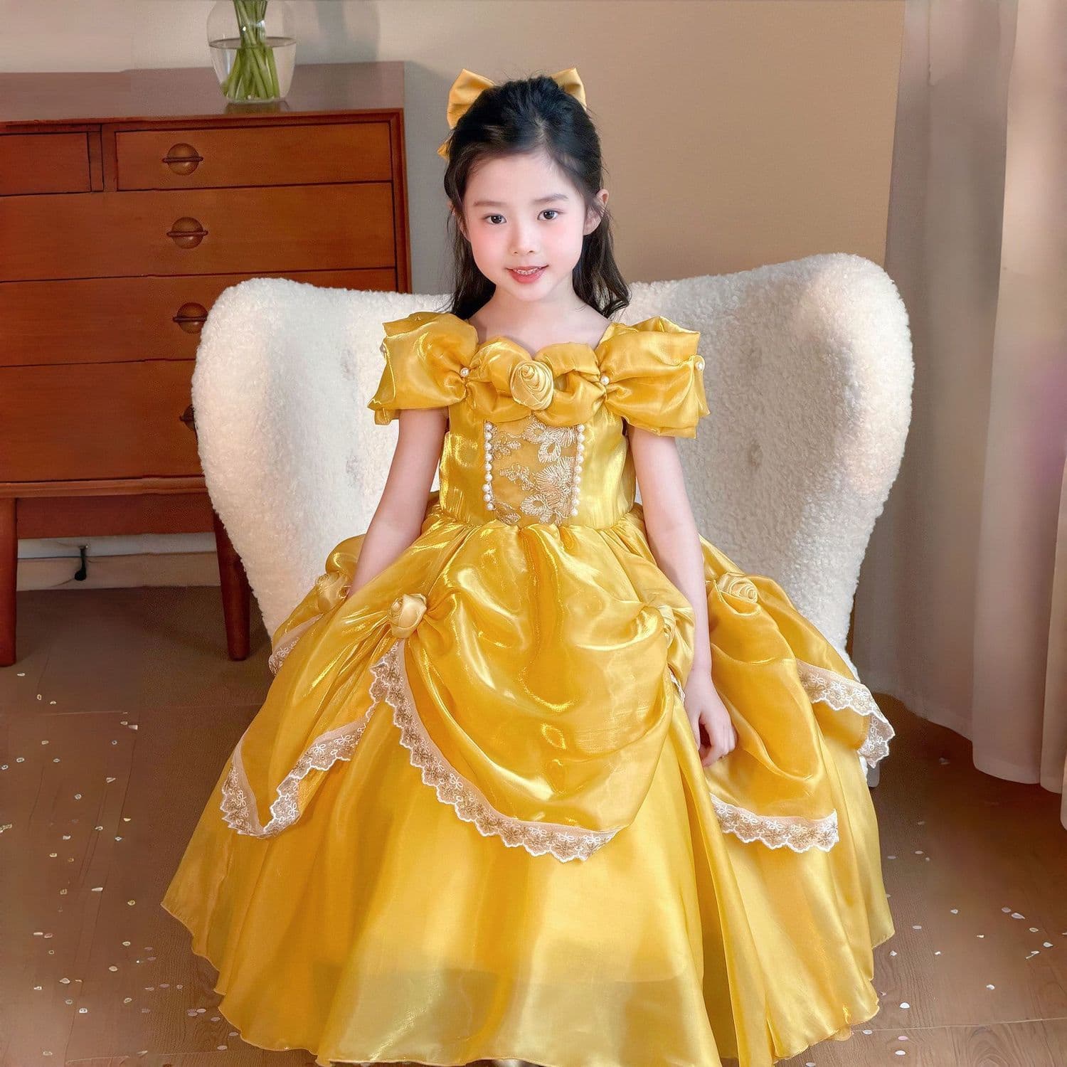 Girls' Belle Princess Dress Disney Beauty and the Beast Yellow Puffy Formal Dress Birthday Performance Costume