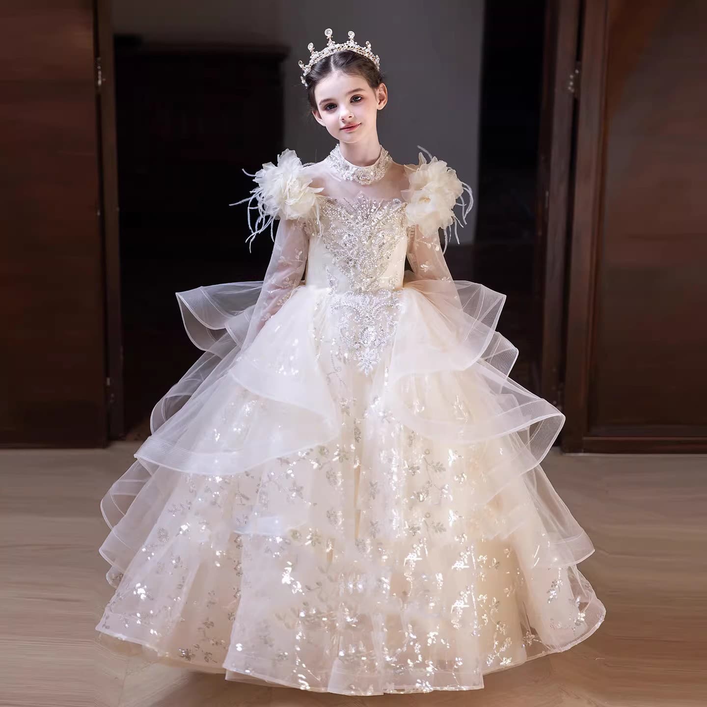 Children's Formal Dress High-End Luxury Unique Flower Girl Birthday Party Princess Dress Piano Performance Tulle Skirt