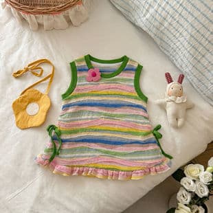 Girls Summer Dopamine Vest Dress Baby Colorful Striped Dress Children's Summer Cotton Skirt Kids Clothing