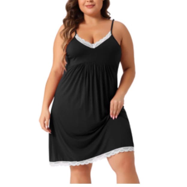 2026 New Amazon European American Casual Plus Size Lace Trim V-neck Camisole Dress Loungewear