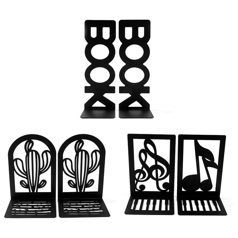 Creative Hollow Note Cactus Bookends Student Desk Supplies Metal Music Theme Bookends Gift for Book Lover Friends