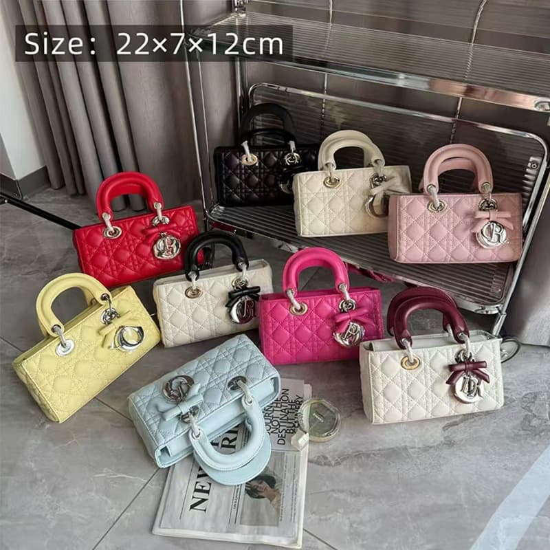 Actual shot of D's Lady bow rhombus crossbody bag for women new fashion lady Diana bag lambskin shoulder bag