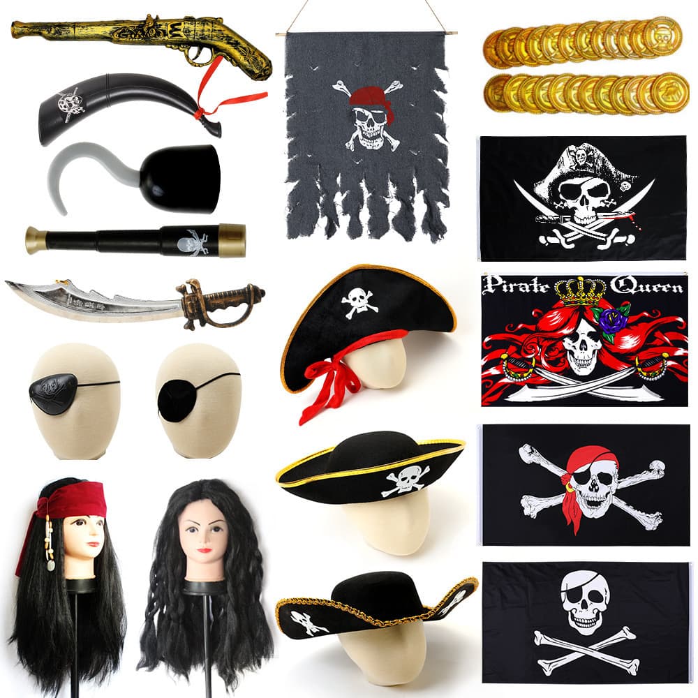Halloween Children's Day pirate wig beard dress up props cosplay pirate horn knife eye patch telescope