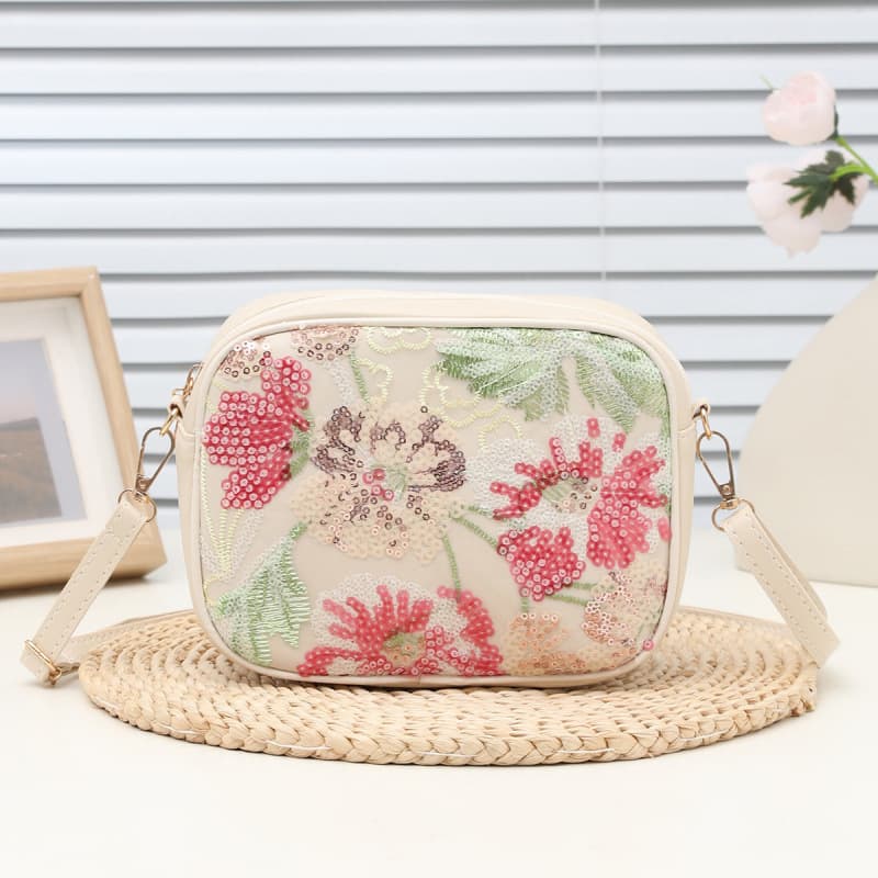 2025 New Autumn Floral Embroidery Sequined Canvas Bag Casual Versatile Shoulder Bag Commuter Handheld Crossbody Huili