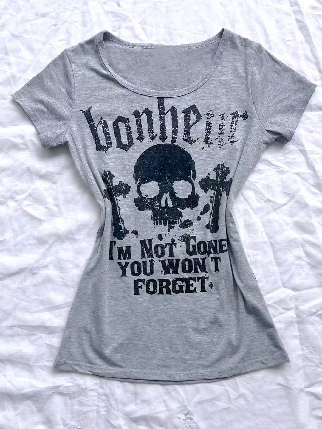 Vintage Shibuya Gyaru Skull Letter Print Retro American Summer New Original Gray T-Shirt Top Trendy