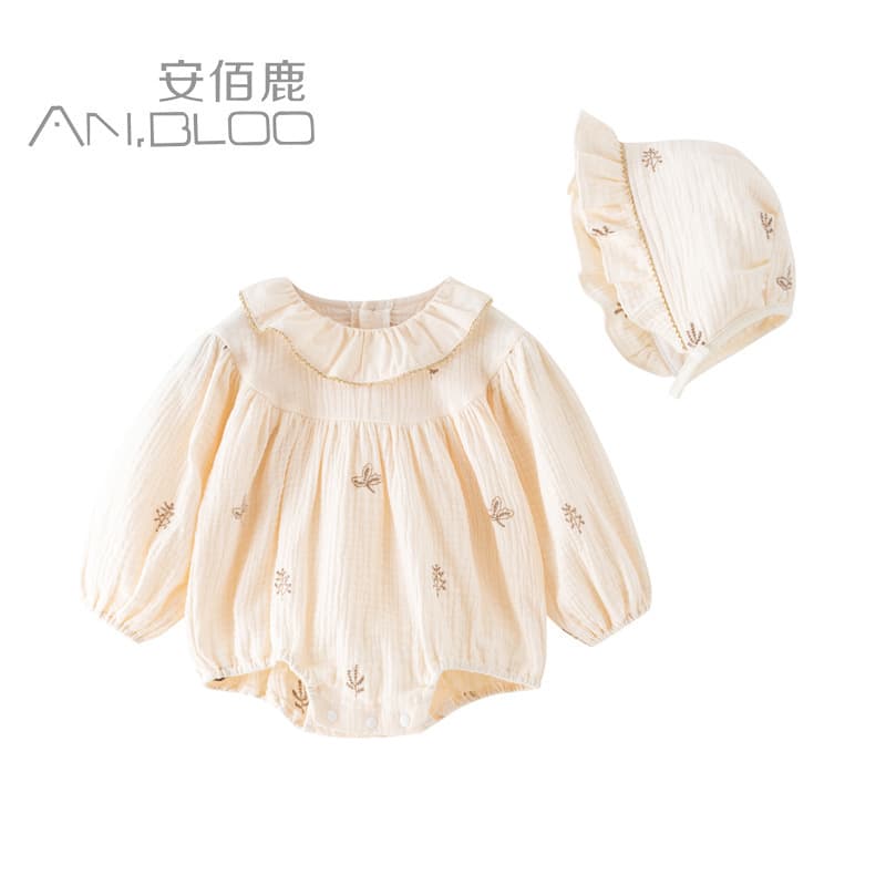 Children's clothing, baby clothes, autumn jumpsuits, baby girl's cotton gauze embroidered spring and autumn romper