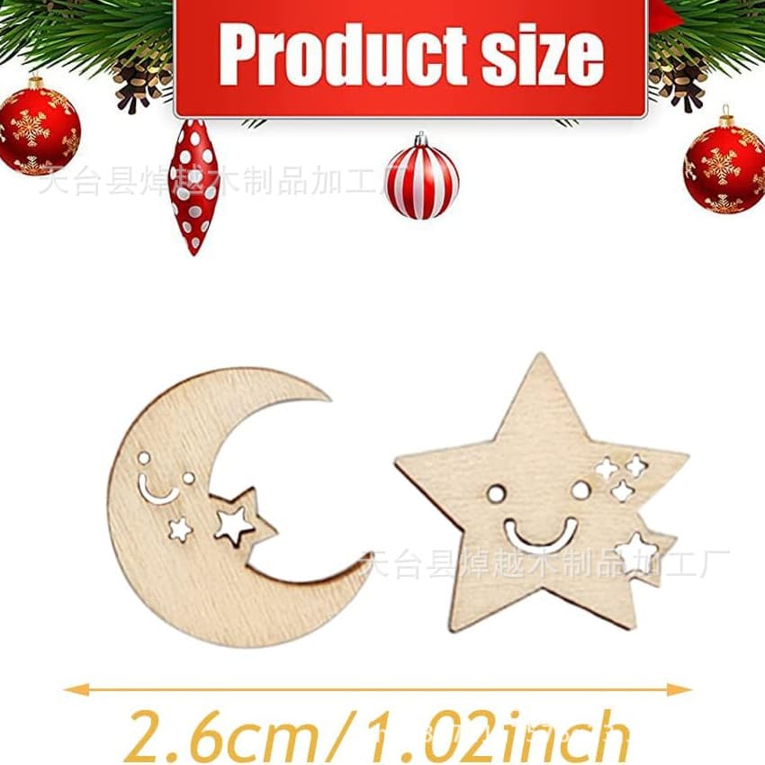 Blank Wooden Star Moon Wood Chips DIY Table Decor for Christmas Wedding Party Wood Ornaments 50pcs