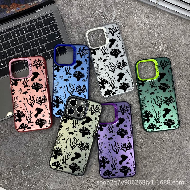Seaweed pattern compatible with Apple 15, Silver iPhone 14 Pro, creative 13/11 Pro Max, frosted 16e, protection xm7