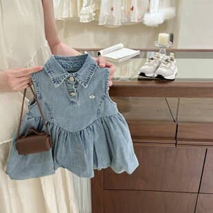 Tian Xiaosi Korean-style Girls Summer Sleeveless Vest Dress Bubble Skirt Fashionable Puffy Skirt Denim Dress