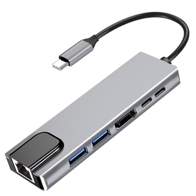 Type-C 6-in-1 Docking Station USB 3.1 to HDMI 100M Network Port PD Fast Charge USB Expansion Hub