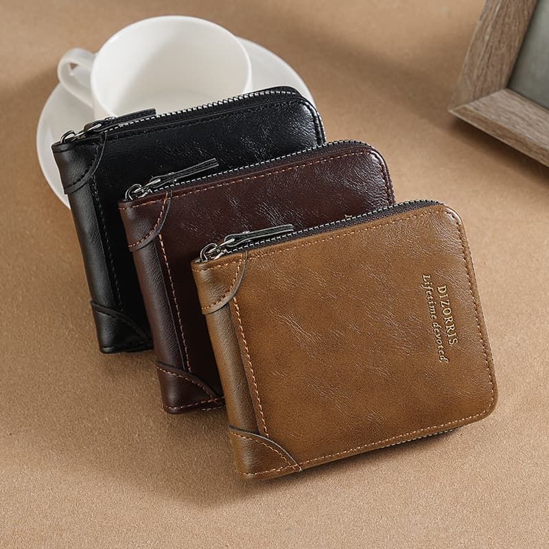 Vintage Men's Short Zip Wallet PU Leather Multi-Card Slot Portable Coin Purse Business Casual Fashion Money Clip