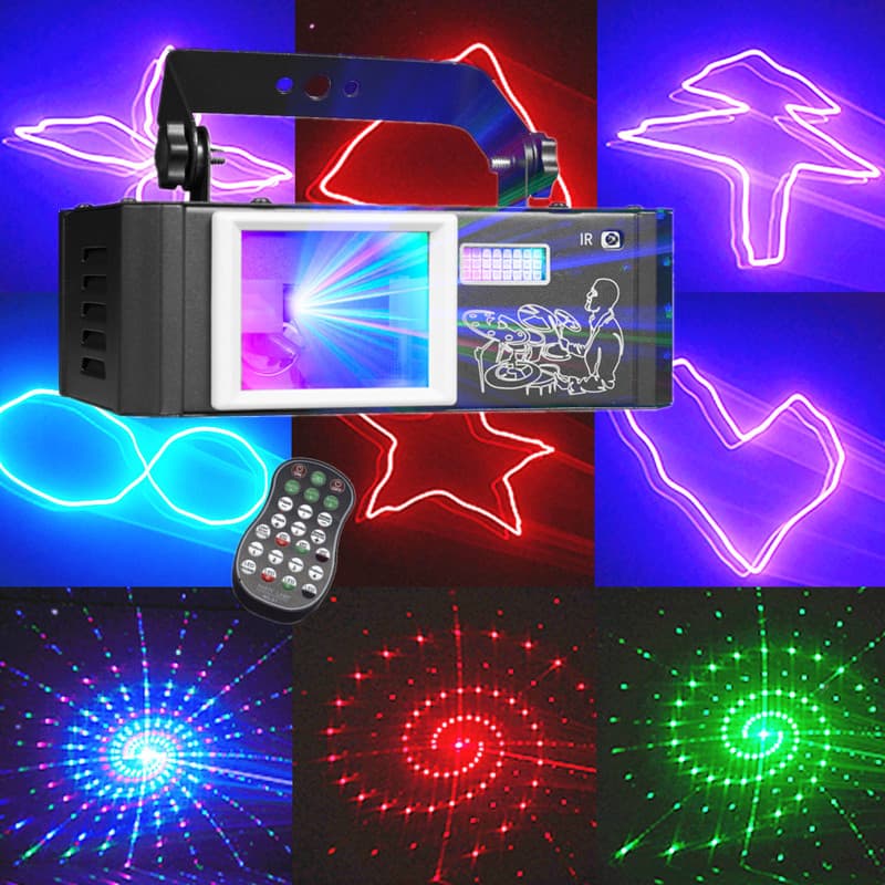 Stage Light Laser 3D Pattern 5-in-1 Strobe Light Sound-Activated DMX Remote Control Projector Light Disco Atmosphere Light