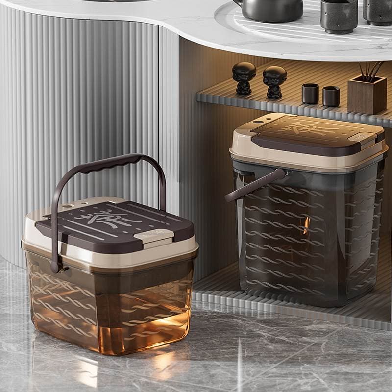 Home Small Transparent Tea Water Bucket, Tea Dregs Bucket, Tea Table Wastewater Bucket, Tea Tray Drainage Bucket with Dry-Wet Separation