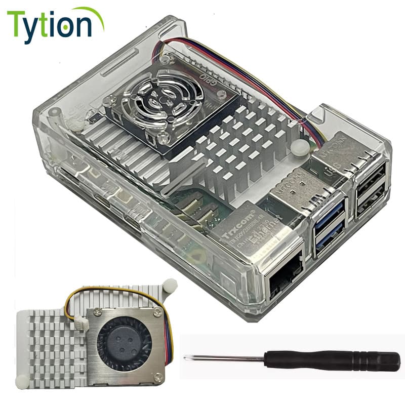 Raspberry Pi 5 Case ABS Injection Molded Enclosure Top and Bottom Cover with Active Cooling Aluminum Heatsink Turbo Fan