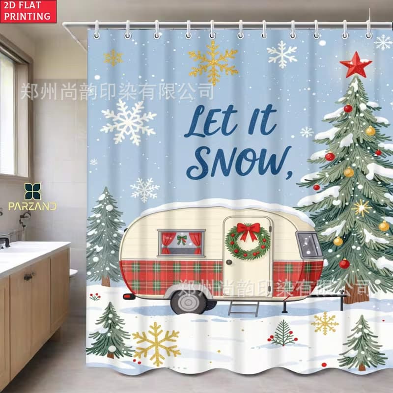 SHEIN Christmas Holiday Cartoon Festive Printed Shower Curtain for Bathroom Waterproof Decorative Drape